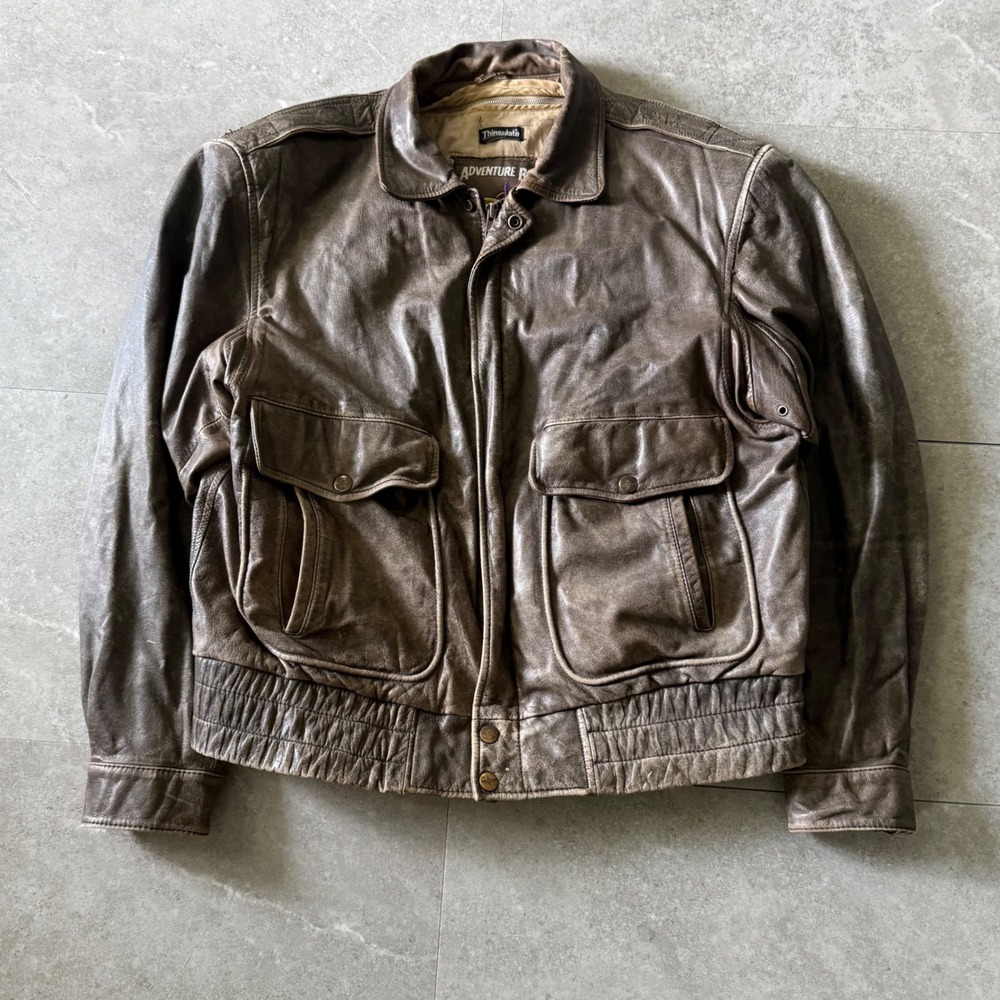 Vintage Adventure Bound Leather Bomber Jacket Size M Brown